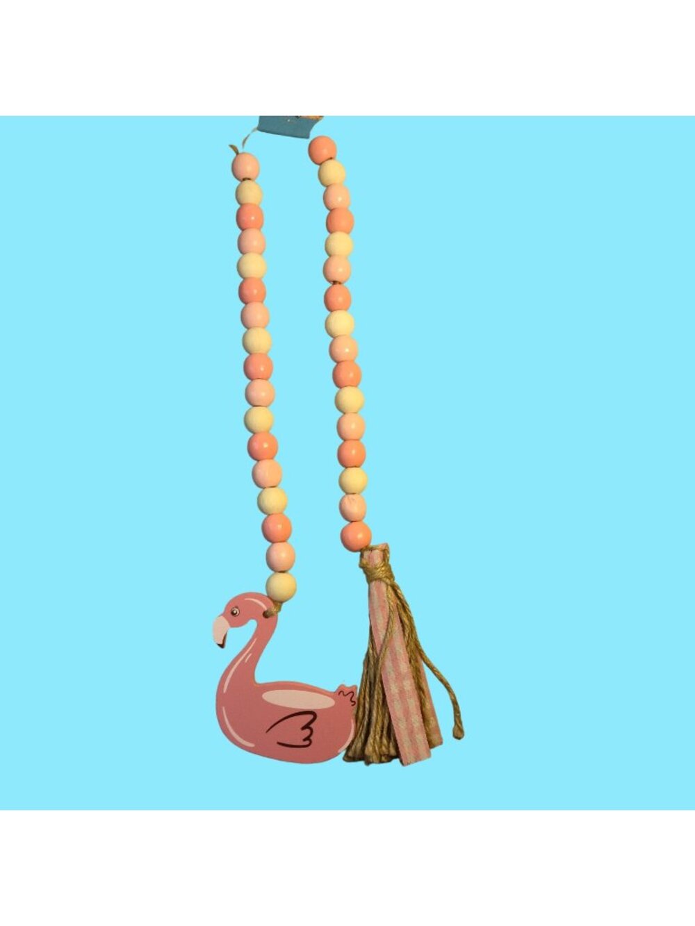 Flamingo Wood Bead Garland Pink White Tassel  Party Dorm Beachy Decor 29 Inches
